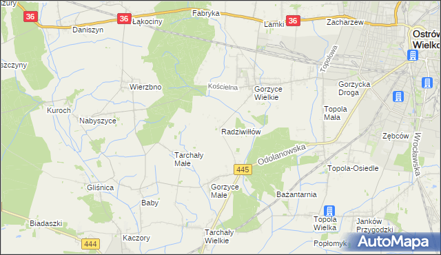 mapa Radziwiłłów gmina Ostrów Wielkopolski, Radziwiłłów gmina Ostrów Wielkopolski na mapie Targeo