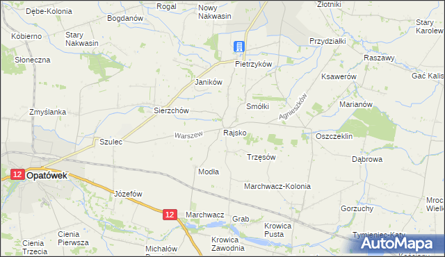 mapa Rajsko gmina Opatówek, Rajsko gmina Opatówek na mapie Targeo