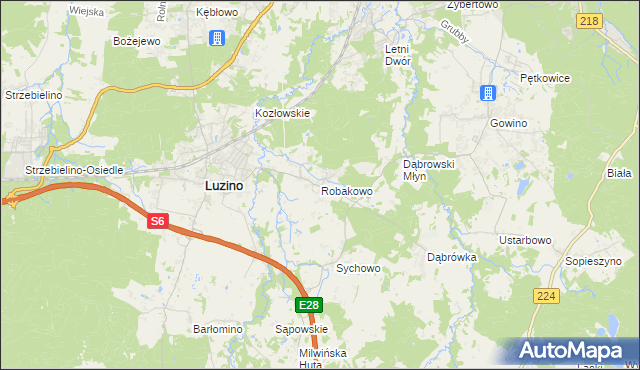 mapa Robakowo gmina Luzino, Robakowo gmina Luzino na mapie Targeo