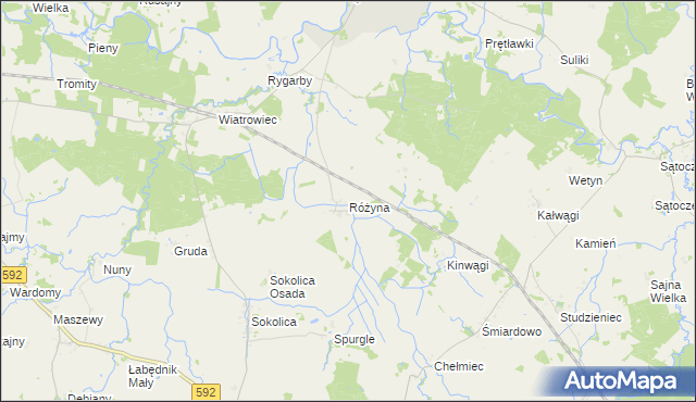 mapa Różyna gmina Sępopol, Różyna gmina Sępopol na mapie Targeo