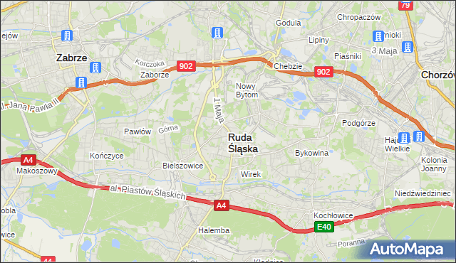 mapa Rudy Śląskiej, Ruda Śląska na mapie Targeo