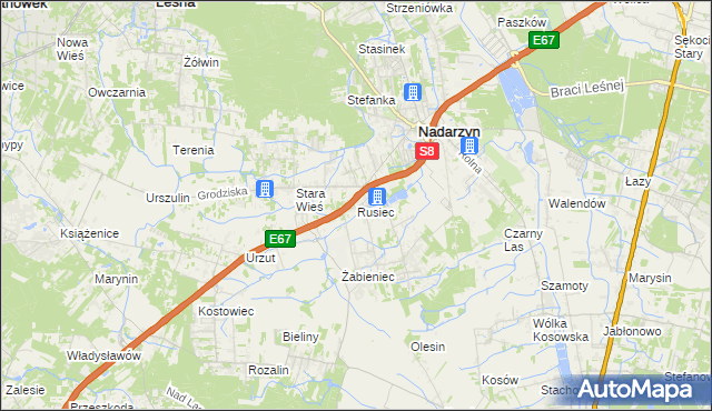 mapa Rusiec gmina Nadarzyn, Rusiec gmina Nadarzyn na mapie Targeo