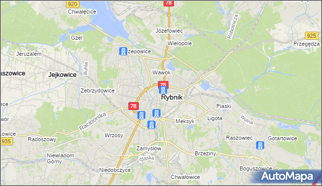 mapa Rybnika, Rybnik na mapie Targeo