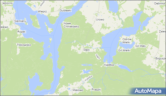 mapa Sąpy gmina Iława, Sąpy gmina Iława na mapie Targeo