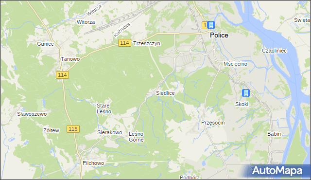 mapa Siedlice gmina Police, Siedlice gmina Police na mapie Targeo