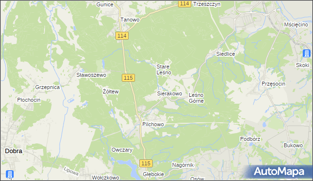 mapa Sierakowo gmina Police, Sierakowo gmina Police na mapie Targeo