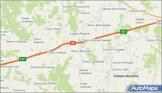 mapa Sikory-Pawłowięta, Sikory-Pawłowięta na mapie Targeo