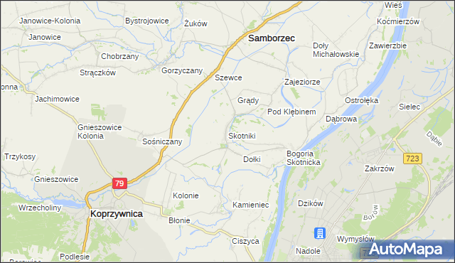 mapa Skotniki gmina Samborzec, Skotniki gmina Samborzec na mapie Targeo