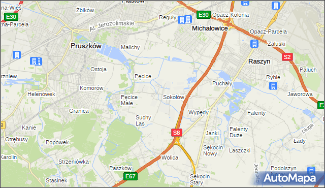 mapa Sokołów gmina Michałowice, Sokołów gmina Michałowice na mapie Targeo