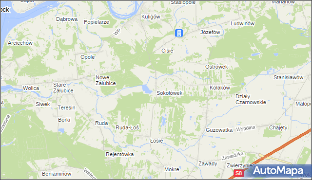 mapa Sokołówek gmina Dąbrówka, Sokołówek gmina Dąbrówka na mapie Targeo