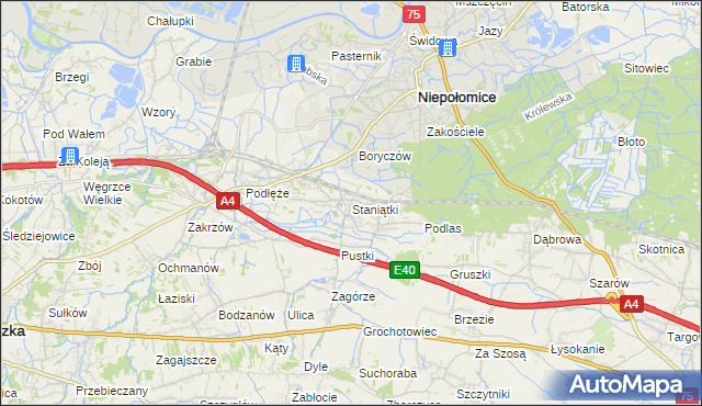 mapa Staniątki, Staniątki na mapie Targeo