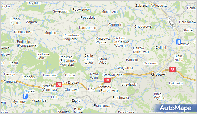 mapa Stara Wieś gmina Grybów, Stara Wieś gmina Grybów na mapie Targeo