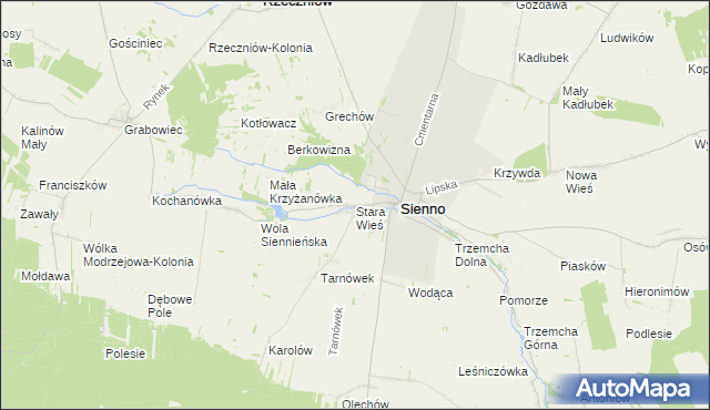 mapa Stara Wieś gmina Sienno, Stara Wieś gmina Sienno na mapie Targeo