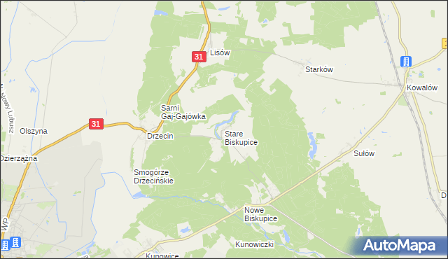 mapa Stare Biskupice gmina Słubice, Stare Biskupice gmina Słubice na mapie Targeo