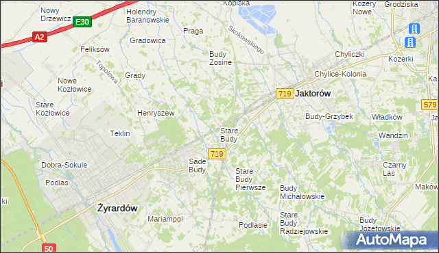 mapa Stare Budy gmina Jaktorów, Stare Budy gmina Jaktorów na mapie Targeo