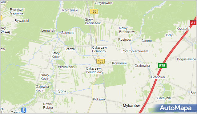 mapa Stary Cykarzew, Stary Cykarzew na mapie Targeo