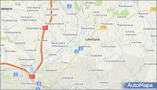 mapa Sulechów gmina Kocmyrzów-Luborzyca, Sulechów gmina Kocmyrzów-Luborzyca na mapie Targeo