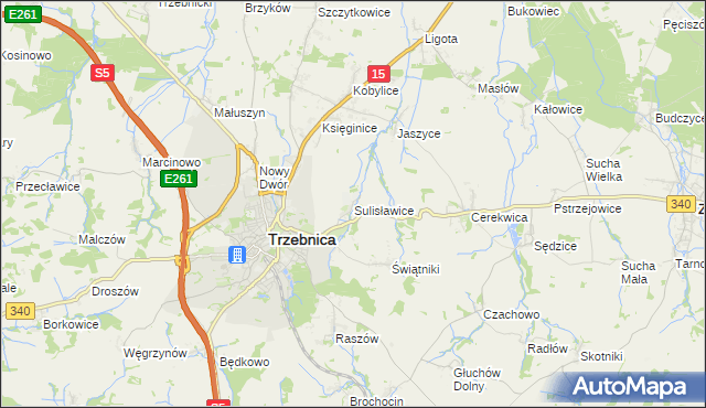 mapa Sulisławice gmina Trzebnica, Sulisławice gmina Trzebnica na mapie Targeo