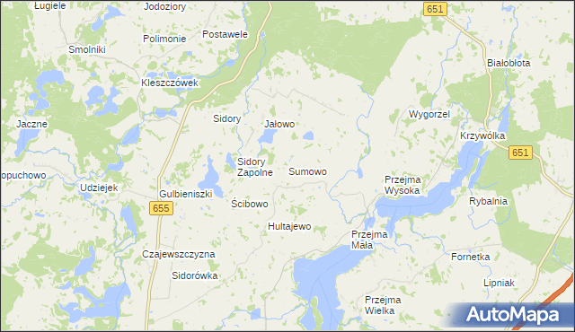 mapa Sumowo gmina Jeleniewo, Sumowo gmina Jeleniewo na mapie Targeo