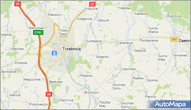 mapa Świątniki gmina Trzebnica, Świątniki gmina Trzebnica na mapie Targeo