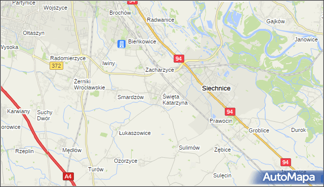 mapa Święta Katarzyna gmina Siechnice, Święta Katarzyna gmina Siechnice na mapie Targeo