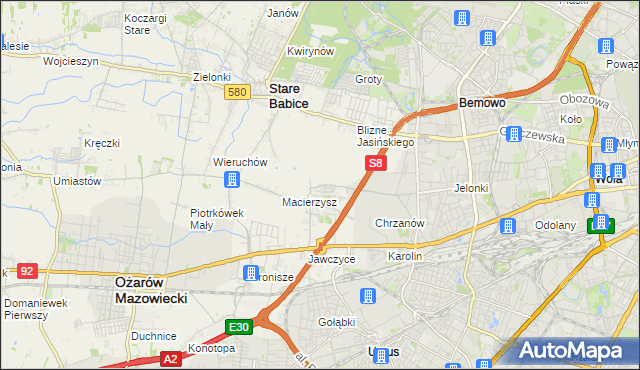 mapa Szeligi gmina Ożarów Mazowiecki, Szeligi gmina Ożarów Mazowiecki na mapie Targeo