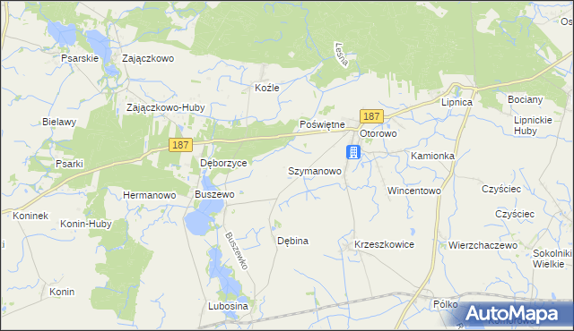 mapa Szymanowo gmina Pniewy, Szymanowo gmina Pniewy na mapie Targeo