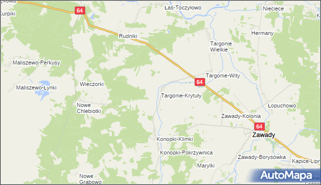 mapa Targonie-Krytuły, Targonie-Krytuły na mapie Targeo