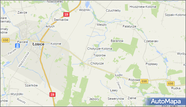 mapa Toporów gmina Łosice, Toporów gmina Łosice na mapie Targeo