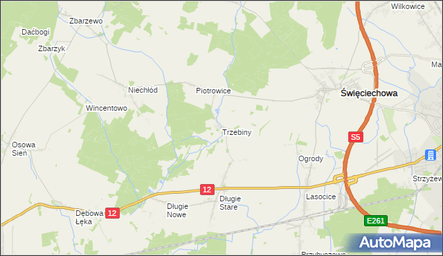 mapa Trzebiny gmina Święciechowa, Trzebiny gmina Święciechowa na mapie Targeo