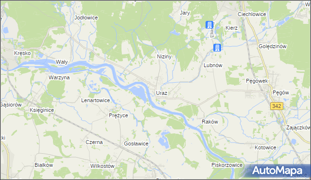 mapa Uraz gmina Oborniki Śląskie, Uraz gmina Oborniki Śląskie na mapie Targeo