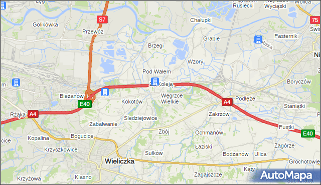 mapa Węgrzce Wielkie, Węgrzce Wielkie na mapie Targeo