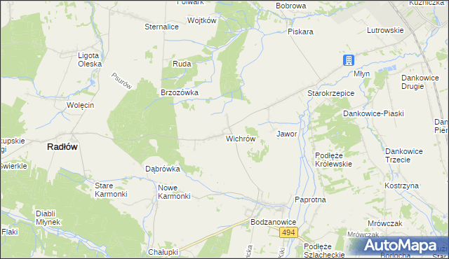 mapa Wichrów gmina Radłów, Wichrów gmina Radłów na mapie Targeo