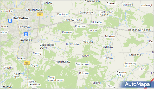 mapa Wiktorów gmina Bełchatów, Wiktorów gmina Bełchatów na mapie Targeo
