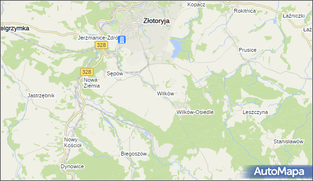 mapa Wilków gmina Złotoryja, Wilków gmina Złotoryja na mapie Targeo