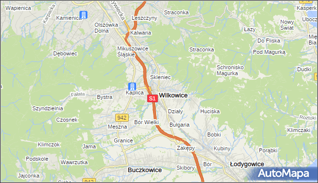 mapa Wilkowice powiat bielski, Wilkowice powiat bielski na mapie Targeo