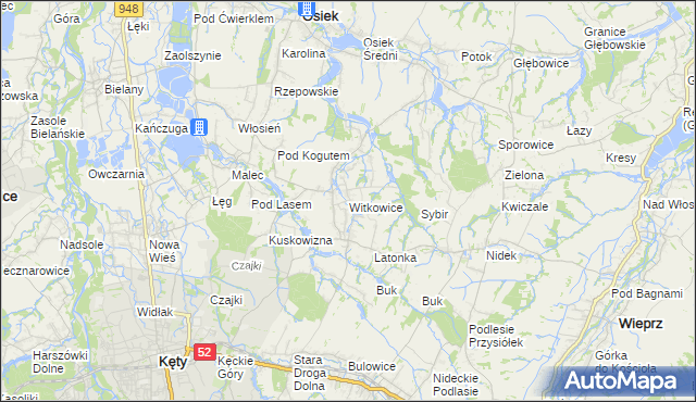 mapa Witkowice gmina Kęty, Witkowice gmina Kęty na mapie Targeo