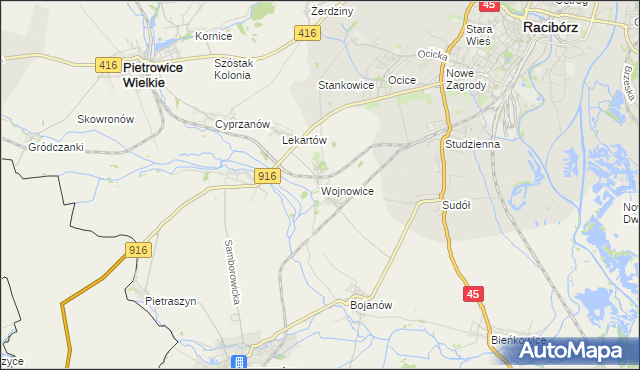 mapa Wojnowice gmina Krzanowice, Wojnowice gmina Krzanowice na mapie Targeo