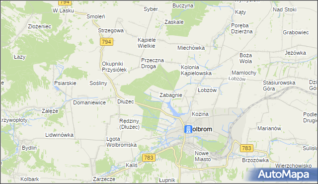 mapa Zabagnie gmina Wolbrom, Zabagnie gmina Wolbrom na mapie Targeo