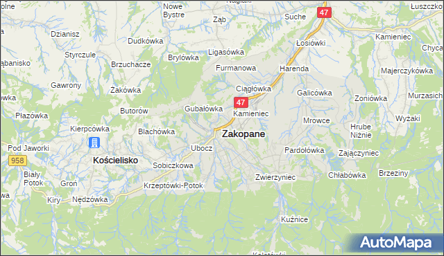 mapa Zakopanego, Zakopane na mapie Targeo