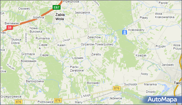mapa Zaręby gmina Żabia Wola, Zaręby gmina Żabia Wola na mapie Targeo