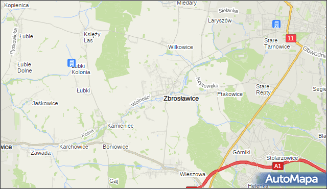 mapa Zbrosławice, Zbrosławice na mapie Targeo