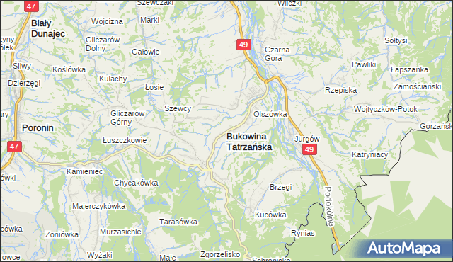 mapa Bukowina Tatrzańska, Bukowina Tatrzańska na mapie Targeo