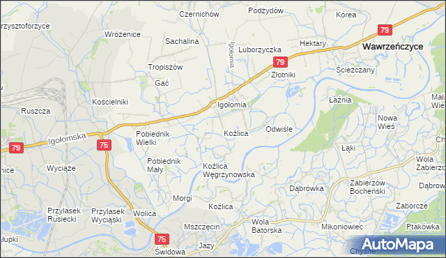 mapa Koźlica, Koźlica na mapie Targeo