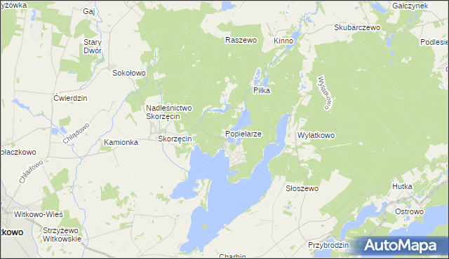 mapa Popielarze gmina Witkowo, Popielarze gmina Witkowo na mapie Targeo