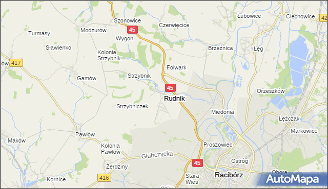 mapa Rudnik powiat raciborski, Rudnik powiat raciborski na mapie Targeo