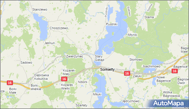 mapa Stary Gieląd, Stary Gieląd na mapie Targeo