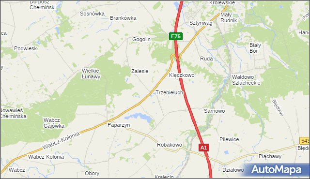 mapa Trzebiełuch, Trzebiełuch na mapie Targeo