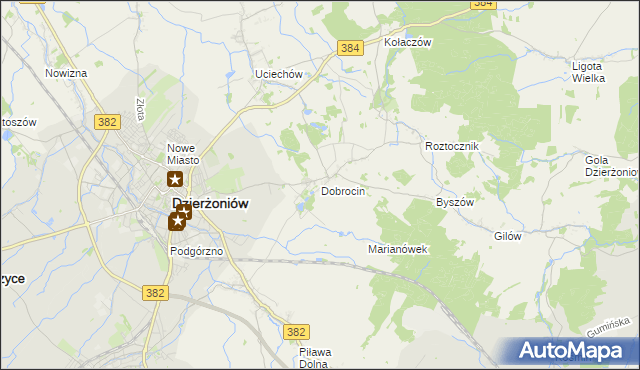 mapa Dobrocin gmina Dzierżoniów, Dobrocin gmina Dzierżoniów na mapie Targeo