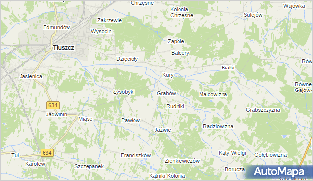 mapa Grabów gmina Tłuszcz, Grabów gmina Tłuszcz na mapie Targeo